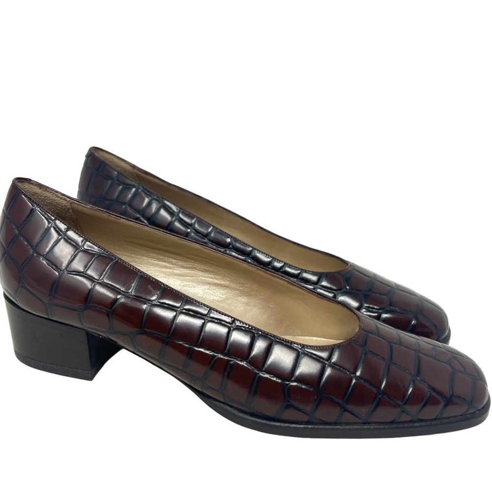 Van Eli Womens Low Heel Pumps Croc Embossed Leather Size 7.5 Money Office Classy
